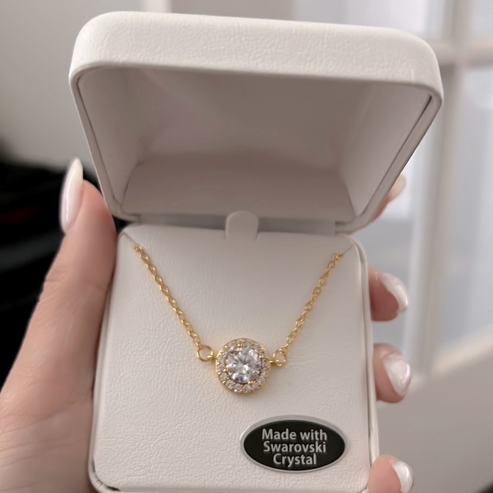 Round gold plated circle crystal necklace